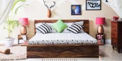 Woodsworth Duvall King Size Bed with Two Bedside Table in Provincial Teak Finish