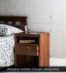 Woodsworth Nexo Knight Wireless charging Bed Side Table with drawer in Premium Acacia Finish
