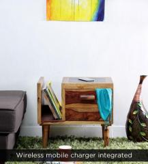 Woodsworth Nexo Wireless Charging End Table with Left Book Shelf in Provincial Teak Finish