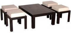 Woodsworth Stockholm Compact Solid Wood Coffee Table with 4 Stools in Espresso Walnut