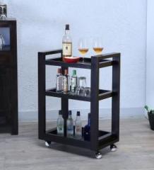 Woodtrend Solid Sheesham Wood Wooden Wine Cart Serving Bar Trolley with Wheel Solid Wood Bar Trolley
