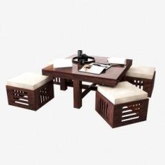 Wopno Furniture Pure Sheesham Center Tea Table Living Room Coffee Table With 4 Stool Solid Wood Coffee Table
