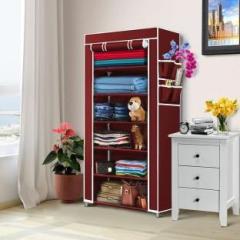 Zofiy 6 Layer Metal Frame Clothes Organizer Maroon PP Collapsible Wardrobe