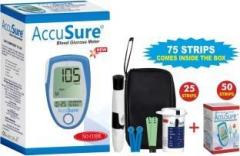 Accusure Blue Blood Glucose Meter Contains Free 25 Strips And 10 Lancet & Comes With Additional 50 Strips of Blue Glucometer