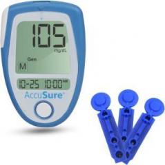 Accusure Blue Blood Glucose Meter Contains Free 25 Strips And 10 Lancet Comes With 100 Extra Lancet Glucometer