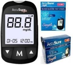 Accusure Simple Blood sugar Glucose monitoring system machine including 75 Test Strips Glucometer