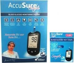 Accusure Simple Glucometer With 25 Test Strips Glucometer