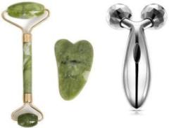 Chiway FACE AND HEAD ROLLER Gua Sha Set and Green Jade Roller Jade Roller AND 3D BODY MASSAGER