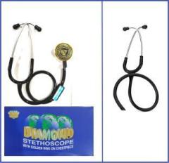 Diamond Stethoscope With Golden Ring Chestpiece with Black Headframe With Tubing Acoustic Stethoscope