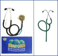 Diamond Stethoscope With Golden Ring Chestpiece with Green Headframe With Tubing Acoustic Stethoscope
