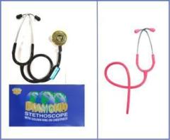 Diamond Stethoscope With Golden Ring Chestpiece with Pink Headframe With Tubing Acoustic Stethoscope