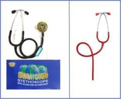 Diamond Stethoscope With Golden Ring Chestpiece with Red Headframe With Tubing Acoustic Stethoscope