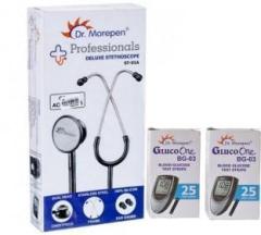 Dr. Morepen Professionals Deluxe Stethoscope ST 01A and BG 03 25+25 strips combo pack Stethoscope, strips 25+25 Stethoscope