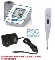 Rsc Healthcare RSC 077 Digital Bp Monitor WITH FREE AC/DC ADEPTOR Fully Automatic Arm type Digital Blood Pressure Monitor with option for micro USB port WITH ONE YEAR WARRANTY With Digital Thermometer Bp Monitor
