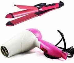 Finiviva Personal Care Appliance Combo 2 in 1 Styling Combo Kit of Hair Straightener, Curler and Hair Dryer Pink Hair Styler
