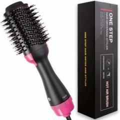 One Step Hot Air Brush, One Step Hair Dryer, and Volumizer Styler, Professional 2 in 1 Salon Negative Ion Ceramic Electric Blow Rotating Straightener and Curly Comb with Anti Scald, Black Hair Styler