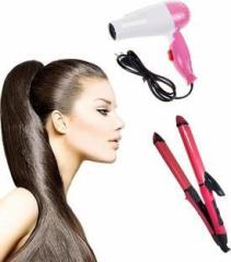 Willa COMBO PACK OF 2 HAIR DRYER AND 2 IN1 Hair Pink Straightener and curler Hair Dryer