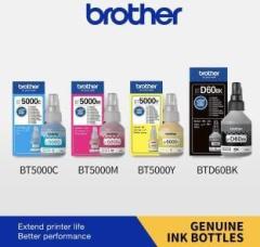 Brother BTD60BK With BT5000C, BT5000M, BT5000Y for Brother Ink tank Printers Black + Tri Color Combo Pack Ink Bottle