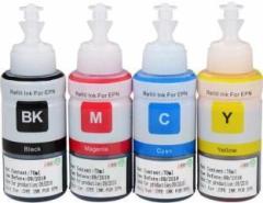 Globe Refill Ink for Use in L130 Multi Function Printer Cyan, Magenta, Yellow & Black 70 ML Each Bottle Multi Color Ink Multi Color Ink Tri Color Ink Bottle