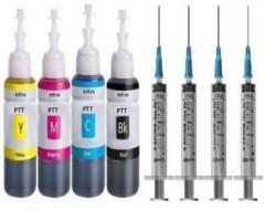 Ptt Refill Set Compatible for PIXMA TS3370s, PIXMA MG2577s, Pixma TS207 Ink Bottle with Syringe Black + Tri Color Combo Pack Ink Bottle