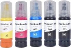Teqbot 003 Ink Refill Pack of 5 Cyan, Yellow, Magenta, 2 Black Compatible for Epson L3110, L3150, L5190, L1110, L4150, L6170, L4160, L6190 Black + Tri Color Combo Pack Ink Bottle Black + Tri Color Combo Pack Ink Bottle