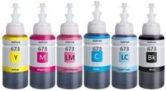 Teqbot 673 Refill Ink for Epson L805, L800, L850, L1800 Printer 70g x 6 Black + Tri Color Combo Pack Ink Bottle