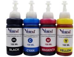 Verena Refill Ink Compatible For Use In Canon Pixma E470 Multi Function Printer 100 ML Black + Tri Color Combo Pack Ink Bottle