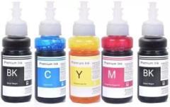 Zokio Refill Ink Pack Of 5 for Epson L220, L310, L360, L130, L365, L485, L1300 Black + Tri Color Combo Pack Ink Bottle