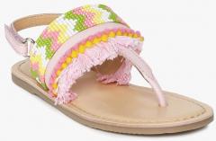 Aria Nica Pink Woven Design Open Toe Flats girls