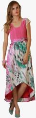 Belle Fille Pink Colored Printed Asymmetric Dress women