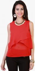 Belle Fille Red Solid Wrap Top women