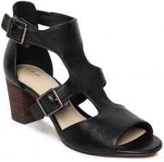 Clarks Black Solid Leather Sandals women