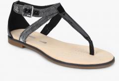 Clarks Black T Strap Flats Sandals women