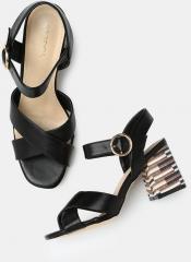 Corsica Black Solid Heeled Sandals women