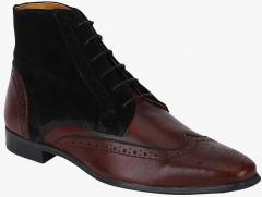 Del Mondo Maroon Leather High Top Flat Boots men