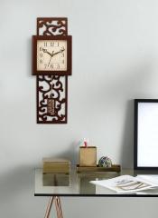 Ecraftindia Brown Handcrafted Square Textured Analogue Wall Clock women