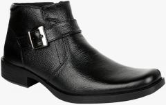 Escaro Black Leather Mid Top Flat Boots men