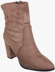 Flat N Heels Khaki Solid Heeled Boots women