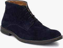 Hirels Navy Blue Leather Mid Top Flat Boots men