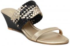 Inc 5 Gold Toned & Black Woven Design Heels women