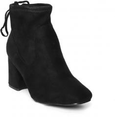 Jove Black Solid Mid Top Heeled Boots women