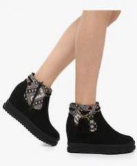Jove Black Tassel Ankle Length Boots women