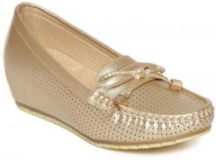 Jove Gold Toned Perforated Heeled Loafers women