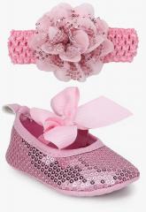 Kittens Pink Solid Synthetic Ballerinas With Hairband girls