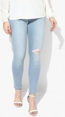 Levis Blue Skinny Fit Mid Rise Mildly Distressed Stretchable Jeans women