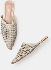 Mast & Harbour Taupe Woven Design Mules women