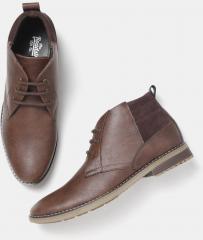 Roadster Coffee Brown Solid Mid Top Flat Boots men
