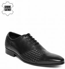 Ruosh Black Teo Textured Genuine Leather Oxfords Formal Shoes men