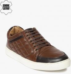 Ruosh Brown Genuine Leather Quilted Sneakers men