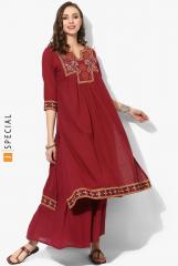 Sangria Embroidered Round Neck Anarkali With 3/4th Sleeves Teamed Up With Kali Palazzo women